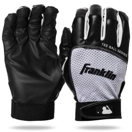 Franklin Sports Youth Teeball Batting Gloves - Youth Flex - Kids Batting Gloves For Teeball, Baseball, Softball - Black/White - Tee Ball Extra Small