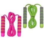 Jump Rope For Kids - Adjustable Soft Skipping Rope With Skin-Friendly Foam Handles For Kids, Boys, Girls, Children - Outdoor Fun Activity, Great Party Favor, Exercise Activity Fitness - Pink Green