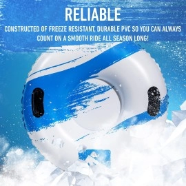 Arctic Trails Single Person Inflatable Snow Sled - Heavy Duty Snow Tube for Kids - Long Lasting Fun - Blue/White