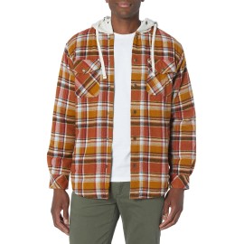 Legendary Whitetails Mens Size Camp Night Berber Lined Hooded Flannel Shirt Jacket, Arrowood Barnwood Plaid, Large Tall