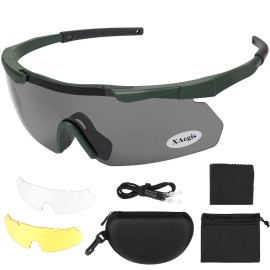 Xaegistac Tactical Eyewear 3 Interchangeable Lenses Outdoor Unisex Shooting Glasses (Green Frame)