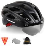 Shinmax Bike Helmet, Cpsc/Cpc Certificated Bicycle Helmet With Detachable Magnetic Goggles&Led Back Light&Portable Backpack Cycling Helmet Adjustable Mountain Bike Helmet For Adult Men Women Sm-T69