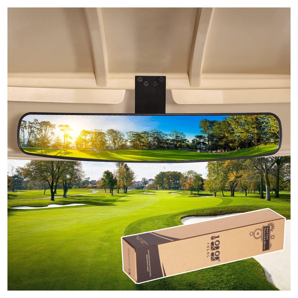 10L0L Golf Cart Rear View Mirror Universal For Ezgo Club Car Yamaha, Adjustable Golf Cart Mirror With Extra Wide 270 Degree Panoramic Rearview Mirror-16.5 Inch