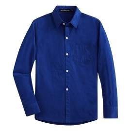 Springgege Boys Long Sleeve Dress Shirts Formal Uniform Woven Solid, Royal Blue, 5-6 Years