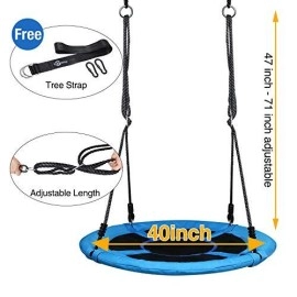 Trekassy 660Lb Saucer Tree Swing For Kids Adults 40 Inch Waterproof Frame , 2 Tree Hanging Straps