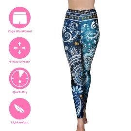 Comfy Yoga Pants - Workout Capris - High Waist Workout Leggings for Women - Lightweight Printed Yoga Legging (Yoga Waist/Aquamarine)