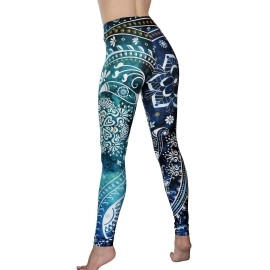 Comfy Yoga Pants - Workout Capris - High Waist Workout Leggings for Women - Lightweight Printed Yoga Legging (Yoga Waist/Aquamarine)