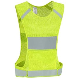 Idou Reflective Vest Safety Running Gear With Pocket, Ultralight Adjustable Waist360Ahigh Visibility For Running,Jogging,Biking,Motorcycle,Walking,Women Men (Neon Yellow) (Neon Yellow, Large)