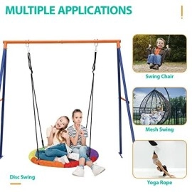 Super Deal Extra Large Heavy Duty All-Steel All Weather A-Frame Swing Frame Set Metal Swing Stand With Ground Stakes, 72 Height 87 Length, Fits For Most Swings, Fun For Kids Outdoor Backyard