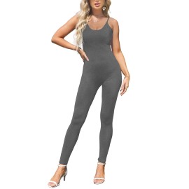 Amilia Womens Spaghetti Strap Bodycon Tank One Piece Jumpsuits Rompers Playsuit (Xl, Dark Grey Flecked)