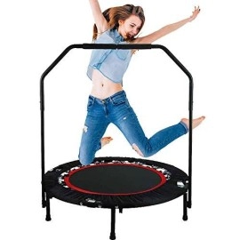 Aceshin 40 Rebounder Trampolines Foldable Exercise Trampoline With Adjustable Handrail For Adults Or Kids (Red)