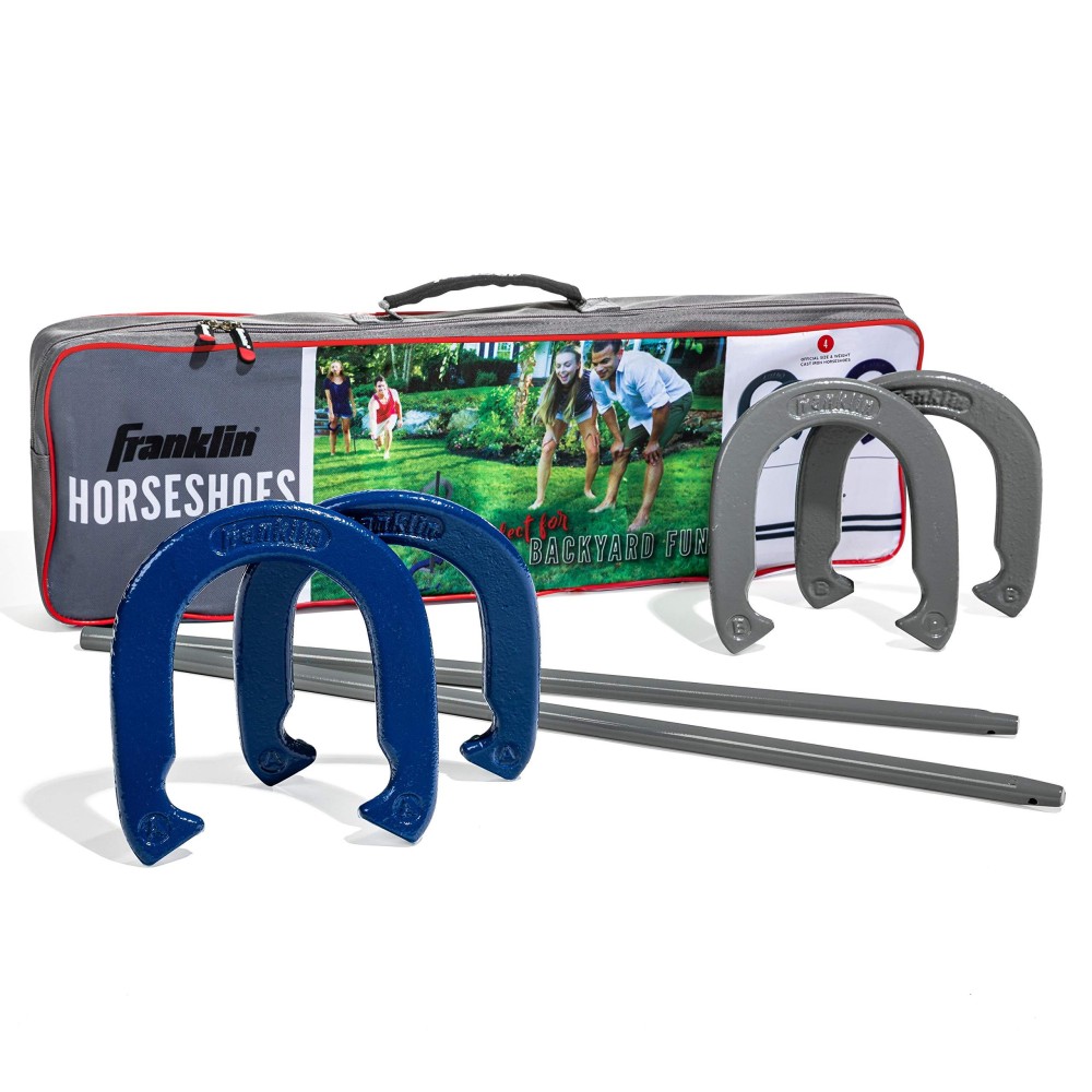 Franklin Sports Horseshoes Set - Metal Horseshoe Game Set For Adults + Kids - Official Weight Steel Horseshoes - Beach + Lawn Horseshoes - Family Set