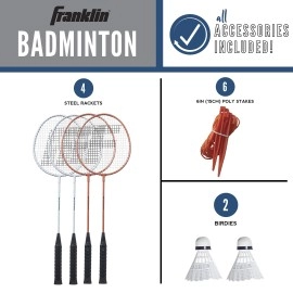 Franklin Sports Badminton Set - Backyard Badminton Net Set - Rackets and Birdies included - Backyard or Beach Badminton Set - Starter Set