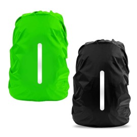 Lama 2Pcs Waterproof Rain Cover For Backpack, Reflective Rainproof Protector For Anti-Dust And Anti-Theft L 45L-55L Black Green
