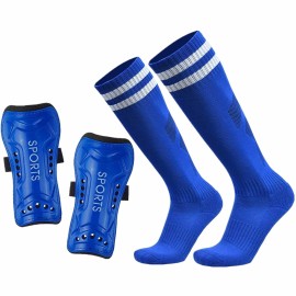 Geekism Soccer Shin Guards For Youth Kids Toddler, Protective Soccer Shin Pads & Socks Equipment - Football Gear For 3 5 4-6 7-9 10-12 Years Old Children Teens Boys Girls (Blue, Large)