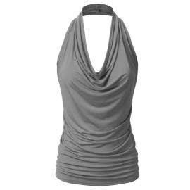 Eimin Womens Casual Halter Neck Draped Front Sexy Backless Tank Top Charcoal M