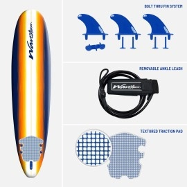 WAVESTORM 8' Surfboard, Sunburst Graphic,Orange White,WS18-SRF001-SUN