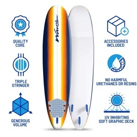 WAVESTORM 8' Surfboard, Sunburst Graphic,Orange White,WS18-SRF001-SUN