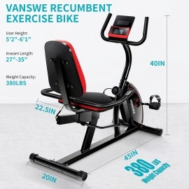 Vanswe Recumbent Exercise Bike for Adults Seniors - Cardio Workout at Home with 16 Levels Magnetic Resistance, 380 lbs Weight Capacity, LED Monitor, Adjustable Seat, Bluetooth Connectivity and Pulse Rate Monitoring RB661 (Red&Black)