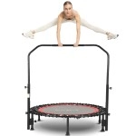 Ancheer Mini Exercise Trampoline Foldable 40 Adjustable Trampoline Rebounder, Fitness Trampoline With Handle For Indoorgardenworkout Cardio, Max Load 300Lbs (Red)
