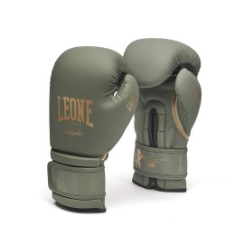 Leone 1947 Boxing Gloves Military Edition Leather Mma Ufc Muay Thai Kick Boxing K1 Karate Training Sparring Punching Gloves (Green, 16 Oz)