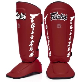 Fairtex Sp7 Muay Thai Shin Guards For Men, Women, Kids Shin Guards Made With Syntek Leather & Are Premium, Lightweight & Durable Detachable Shin & Foot Protector- Large, Red