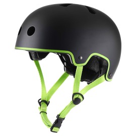 Turboske Skateboard Helmet, Bmx Helmet, Multi-Sport Helmet, Bike Helmet For Youth, Men, Women (Black&Green, L/Xl)