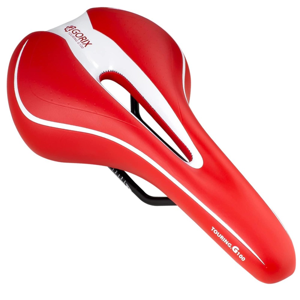 Gorix Bike Saddle Seat Comfortable Cushion With Rail Mountain Road Bicycle For Men And Women (Gx-C19) (Red?White)