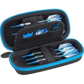 Casemaster Sentry 6 Dart Case Slim, Holds Extra Accessories, Tips, Shafts And Flights, Compatible With Steel Tip And Soft Tip Darts, Impact & Water Resistant Tactech Shell, Blue Zipper