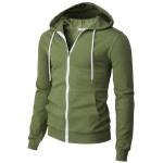 H2H Mens Slim Fit Lightweight Long Sleeve Zip Up Basic Hoodies With Kanga Pocket And White Zipper And String Olivegreen Us 3Xlasia 4Xl (Cmohol048)
