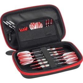 Casemaster Sentinel 6 Dart Case, Holds Extra Accessories, Tips, Shafts And Flights, Compatible With Steel Tip And Soft Tip Darts, Impact & Water Resistant Tactech Shell, Red Zipper