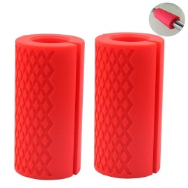 Iadumo Barbell Thick Bar Grips - Weightlifting Bar Grips Standard Dumbbell Handles Stress Relieve Barbell Hand Protector, Pair Of Pull Up Tape Arm Blaster Adapter For Sports Workout (Red)