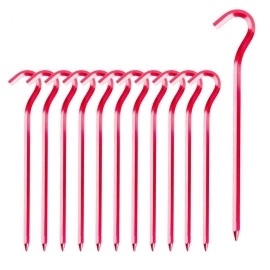 Tent Pegs - 12Pcs Aluminium Tent Stakes Pegs With Hook - 7 Hexagon Rod Stakes Nail Spike Garden Stakes Camping Pegs For Pitching Camping Tent, Canopies (Red)
