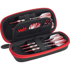 Casemaster Sentry 6 Dart Case Slim, Holds Extra Accessories, Tips, Shafts And Flights, Compatible With Steel Tip And Soft Tip Darts, Impact & Water Resistant Tactech Shell, Red Zipper