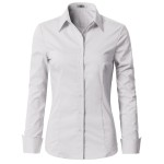 Doublju Womens Slim Fit Plus Size Business Casual Long Sleeve Button Down Dress Shirt White 3X