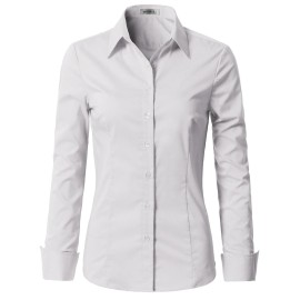 Doublju Womens Slim Fit Plus Size Business Casual Long Sleeve Button Down Dress Shirt White 3X
