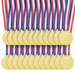 Juvale 24 Pack Gold Winner Medals For Kids And Adults - Participation Awards With 15.3-Inch Red, White, And Blue Neck Ribbons For Sports, Tournaments, Competitions (Metal, 1.5 In)