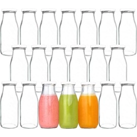 12 oz Glass Bottles, Glass Milk Bottles with Lids, Vintage Breakfast Shake Container, Vintage Drinking Bottles with Chalkboard Labels and Pen for Party,Kids,Set of 20