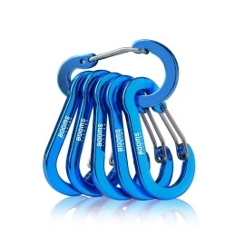 Booms Fishing Cc1 Multi-Use Carabiner Clip, 6 Pack Small Caribeener Clips, Mini Keychain Caribeaner Clip 2 Inch, Aluminum D Ring Carabiners, Blue