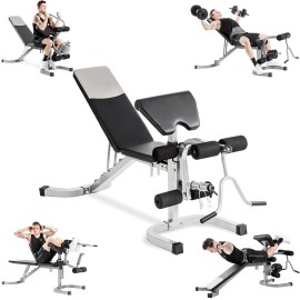 Merax Weight Bench With Leg Extension - 63 Positions Adjustable Olympic Utility Benches With Preacher Curl Upgrade Design