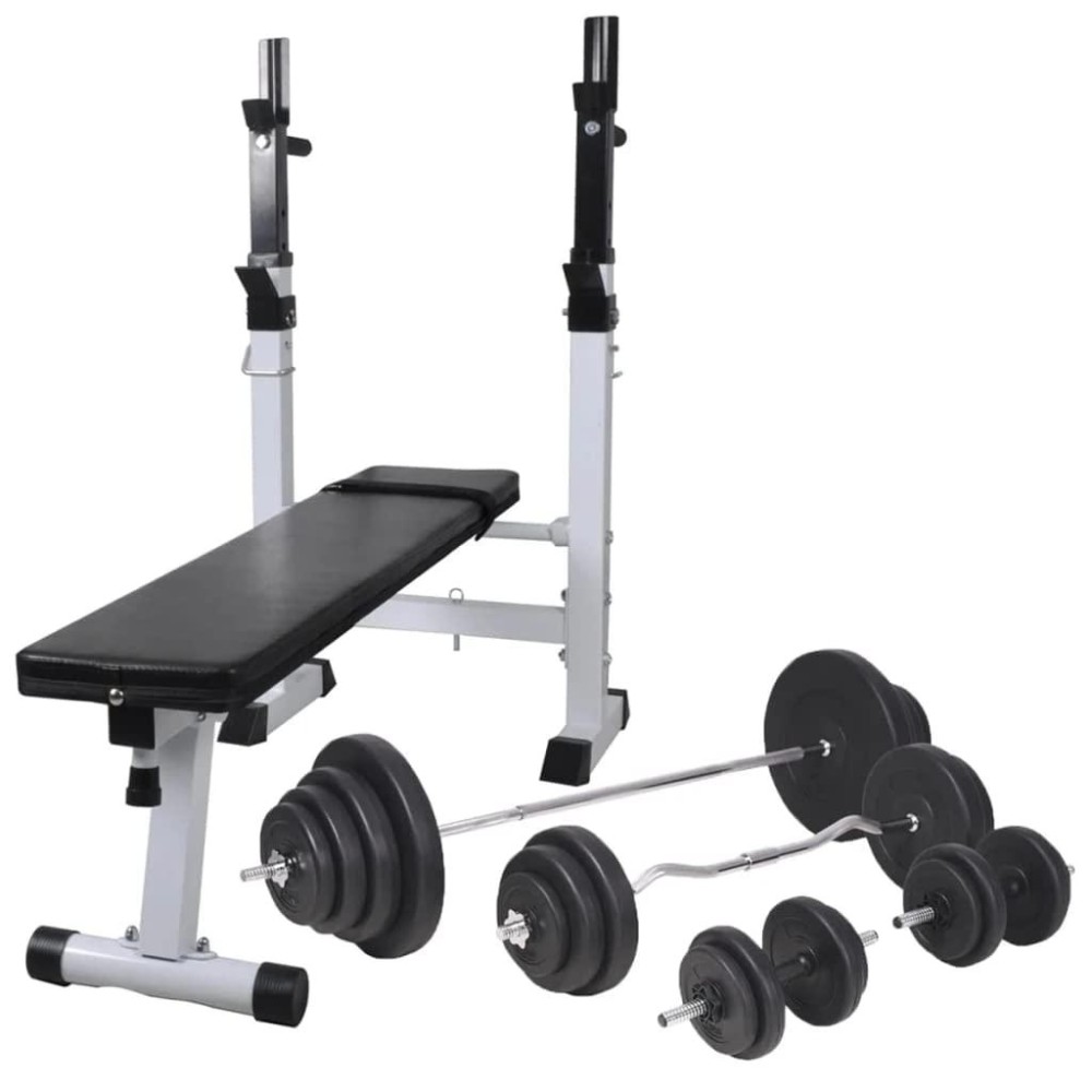 Vidaxl Workout Bench With Weight Rack Barbell And Dumbbell Set 264.6 Lb