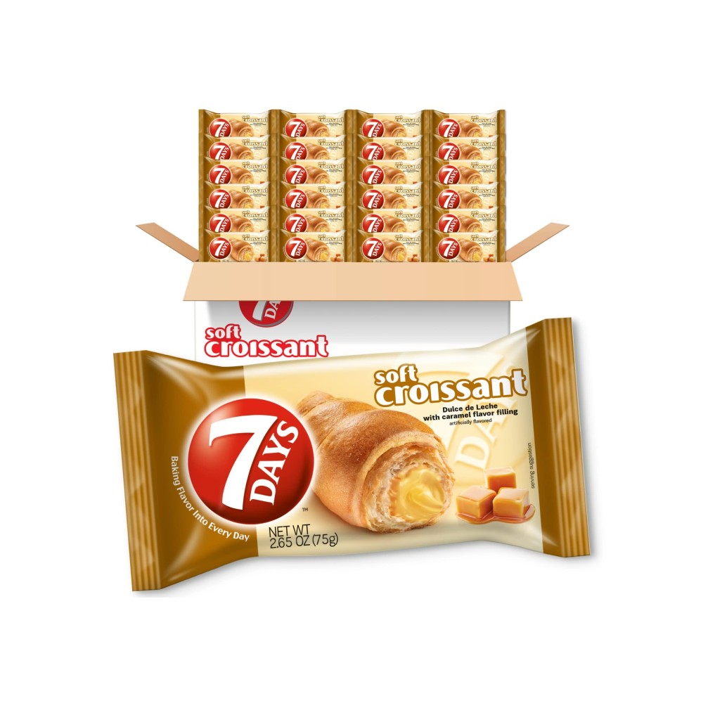 7Days Soft Croissant, Caramel - Dulce De Leche (24 Pack), Breakfast Pastry, Individually Wrapped On The Go Snack, Non-Gmo (Pack Of 24)