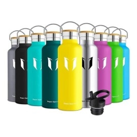Super Sparrow Water Bottle Double Wall Vacuum Insulated Stainless Steel - 1000Ml - Standard Mouth - Leak Proof Sports Bottle - Non-Toxic Bpa Free - 2 Lids + Bottle Pouch