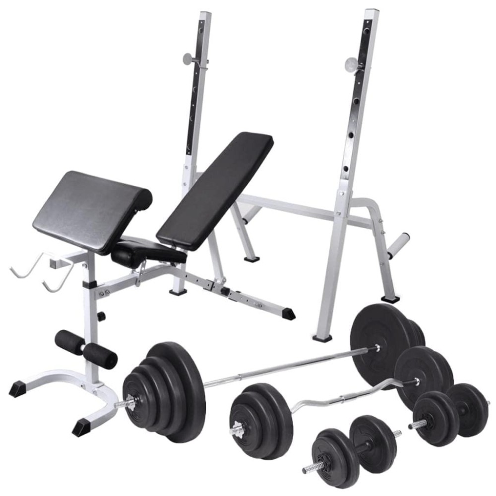 Vidaxl Workout Bench With Weight Rack Barbell And Dumbbell Set 264.6 Lb