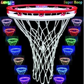 Light Up Action Super Hoop 2.0 Neon-Lighting for Basketball-Goals w/Reaction to Rebounds and Shots Scored (AC Adapter Version)