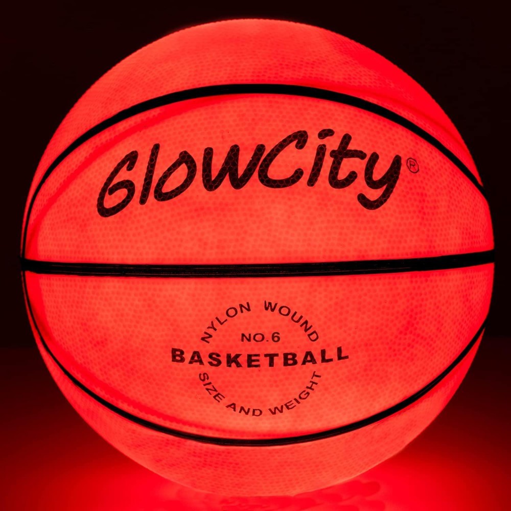 Glowcity Led Light-Up Basketball - Size 6, 28.5-Inch, Official Size Womens Basketball, Good For Pre-Teens Too - Impact Activated Glow-In-The-Dark, Nylon Wound Durability, Batteries Included