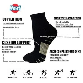 Copper Plantar Fasciitis Running Compression Socks for Men & Women -6 Pairs Arch Support Ankle Socks for Athletic&Travel