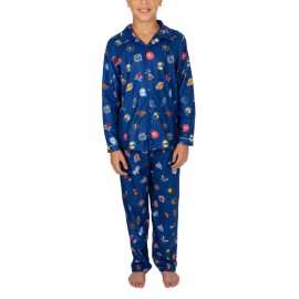 Ultra Game Boys' Nba 2 Piece Pjs Lounge Flannel Set, Multi-Team, Navy, 8