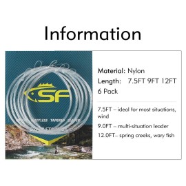 Sf 6 Packs Pre-Tied Loop Fly Fishing Tapered Leader Nylon Nylon 9Ft-345X