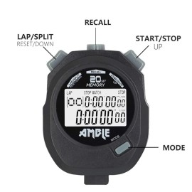 Stopwatch, Amble Countdown Timer and Stopwatch Record 20 Memories Lap Split Time with Tally Counter and Calendar Clock with Alarm for Sports Coaches and Referees